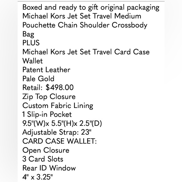 Michael Kors Gold Jet Set Medium Shoulder Crossbody Bag + Credit Card Wallet - Picture 8 of 11